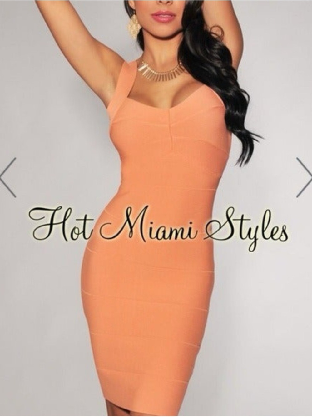 Hot Miami Styles Peach-Orange Midi Bodycon Dress